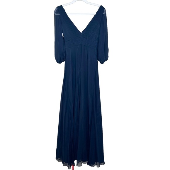NWT Jenny Packham Bell Sleeve V-Neck Chiffon Gown Bridesmaid Navy Size 0 - Picture 4 of 8